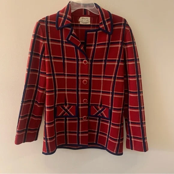 Vintage Sportif Plaid Check Collared Military Blazer Jacket - Picture 2 of 13